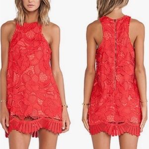 Lovers + Friends Red Lace Crochet Dress Influencer Favorite Sz XS